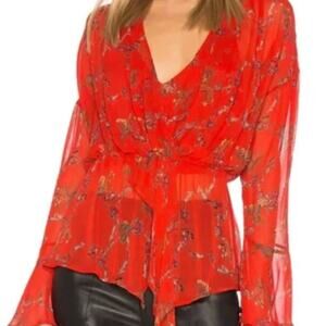IRO printed plunge long sleeve shirt red